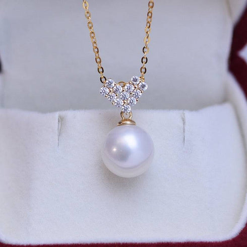 10-11mm Freshwater Pearl & CZ Heart-Shaped Necklace - House Of Pearls